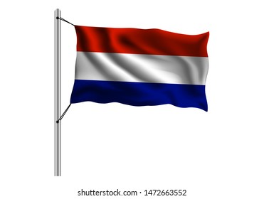 Waving Netherlands flag on flagpole on isolated background, flag of Netherlands, vector illustration