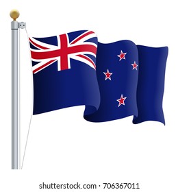Waving New Zealand Flag Isolated On A White Background. Vector Illustration. Official Colors And Proportion. Independence Day