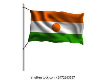 Waving Niger flag on flagpole on isolated background, flag of Niger, vector illustration