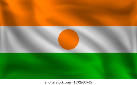 Waving Niger flag, the flag of Niger, vector illustration