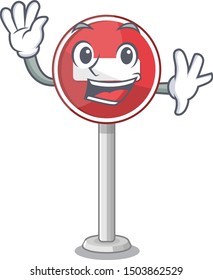 Waving no entry on cartoon side of road