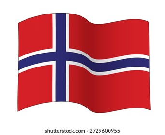 Bandeira da Noruega acenando em uma configuração de onda, ilustração vetorial isolado no fundo branco, eps