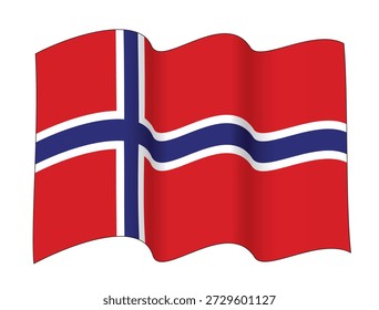 Waving Norway Flag in Two Waves Configuration, Vektorgrafik einzeln auf weißem Hintergrund, eps