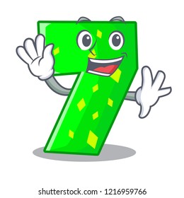 Waving number seven sign on door cartoon