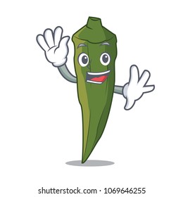 Waving okra character cartoon style