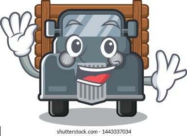 Waving old toy truck above table cartoon