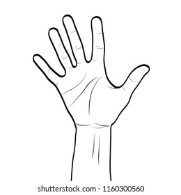 Waving open hand gesture line art outline