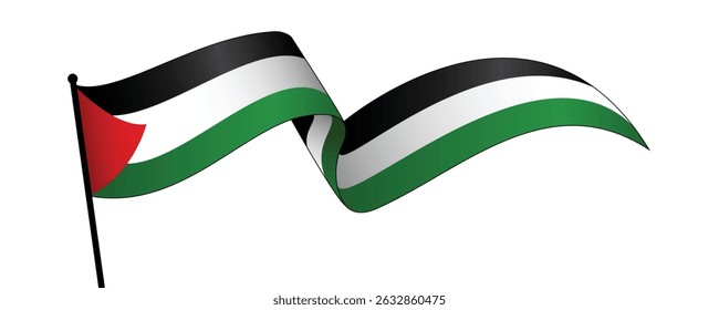 Waving Palestine Flag Vector Illustration, Symbol of Resistance, Identity, and Pride, Perfect for National Day, Protest Art, Awareness