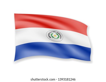Waving Paraguay flag on white. Flag in the wind vector illustration.