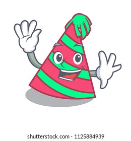 Waving party hat character cartoon