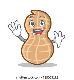 Waving peanut character cartoon style