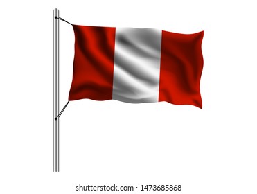 Waving Peru flag on flagpole on isolated background, flag of Peru, vector illustration