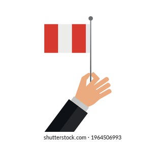 Waving of Peru flag on flagpole, vector illustration isolated on white background.