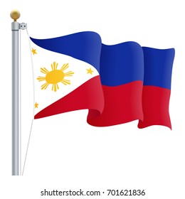 Waving Philippines Flag Isolated On A White Background. Vector Illustration. Official Colors And Proportion. Independence Day