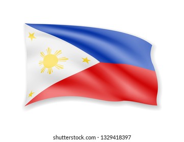 Waving Philippines flag on white. Flag in the wind vector illustration.