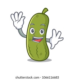 Waving pickle character cartoon style