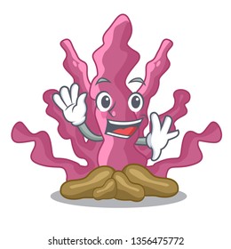 Waving pink seaweed cartoons under the sea