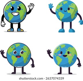 Waving Planet Earth Character Illustration