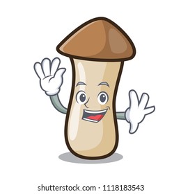 Waving pleurotus erynggi mushroom character cartoon