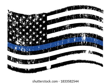Waving Police Flag Thin Blue Line Illustration