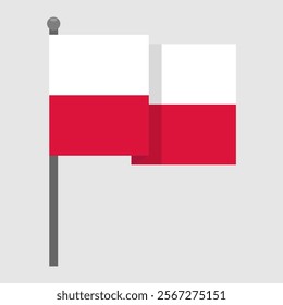 Waving Polish flag on a gray flagpole. Vector illustration, EPS10