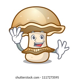 Waving portobello mushroom character cartoon