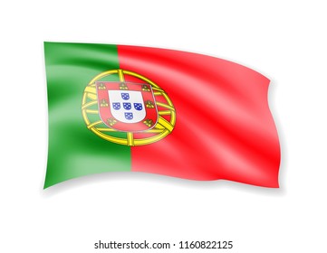 Waving Portugal flag on white. Flag in the wind. Vector illustration