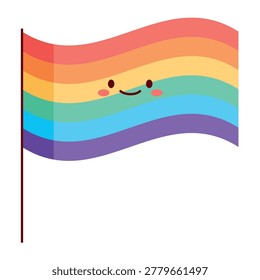 Waving pride flag character with adorable smiling face
