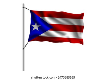 Waving Puerto rico flag on flagpole on isolated background, flag of Puerto rico, vector illustration