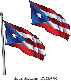 Waving Puerto Rico Flag on Flagpole