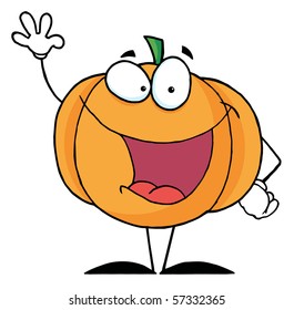 Waving Pumpkin Cartoon Character