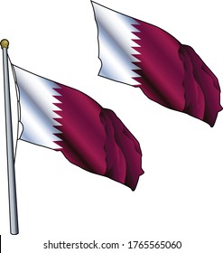 Waving Qatar Flag on Flagpole
