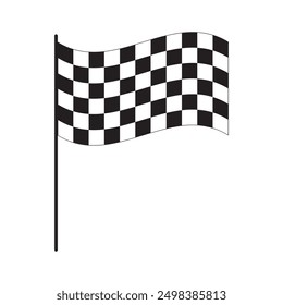 Ondeando la bandera de la raza con el patrón a cuadros blanco y negro. Comience o termine el banderín en competiciones de autos deportivos. Apoyos de rally o motocross aislados sobre fondo blanco. Ilustración plana de Vector.