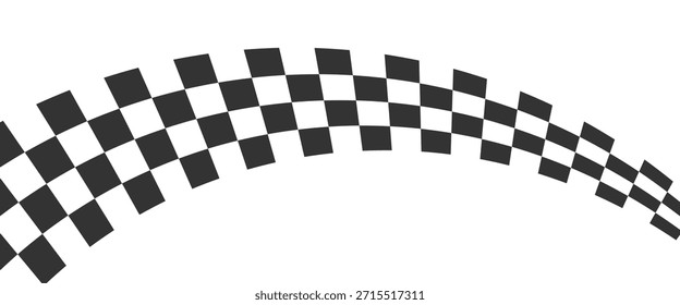 Ondeando banderas de la raza de fondo con lugar para el texto. Juego de ajedrez o motocross, Fondo de pantalla de competición de rally. Patrón de cuadrados blancos y negros deformados. Textura de bobinado a cuadros. Ilustración plana de Vector