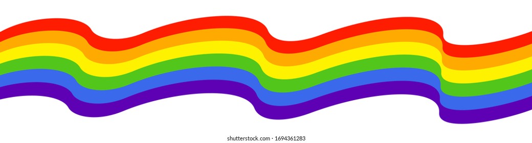 Waving Rainbow flag on white background. Rainbow LGBT flag vector poster or banner template. LGBTQ colors. Vector illustration. Wavy pattern. Simple flat style.