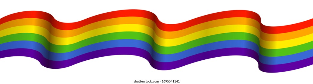 Waving Rainbow flag on white background. Rainbow LGBT flag vector poster or banner template. LGBTQ colors. Vector illustration. Wavy pattern.