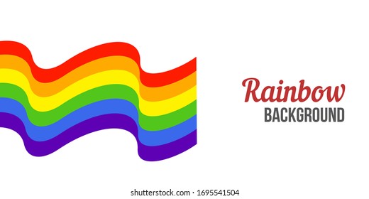 Waving Rainbow flag on white background. Rainbow LGBT flag vector poster or banner template. LGBTQ colors. Vector illustration. Wavy pattern. Simple flat style.