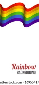 Waving Rainbow flag on white background. Rainbow LGBT flag vector poster or banner template. LGBTQ colors. Vector illustration. Wavy pattern.
