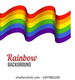 Waving Rainbow flag on white background. Rainbow LGBT flag vector poster or banner template. LGBTQ colors. Vector illustration. Wavy pattern.