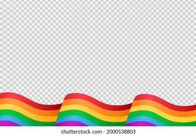 Waving rainbow LGBT flag isolated on png or transparent  background, Symbol of LGBT gay pride,vector illustration