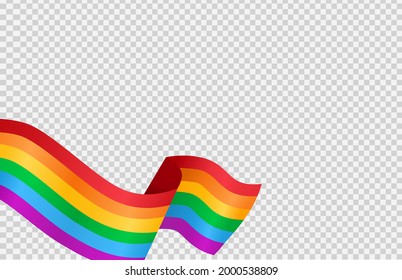 Bandera LGBT del arcoiris ondulante aislada en png o fondo transparente, símbolo del orgullo gay LGBT, ilustración vectorial