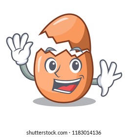 Waving raw broken egg on table cartoon