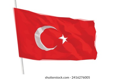 Waving realistic turkish flag isolated on white background. Vector illustration.