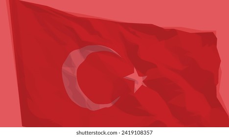 Waving realistic turkish flag on red background. Vector illustration.