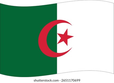 Waving Rectangle Algeria Flag African Country