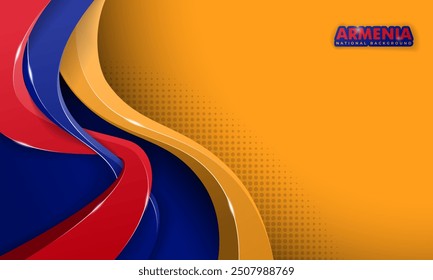 Waving of red blue and orange in 3d shape design on orange background. Good template for armenia independence day or national day campaign