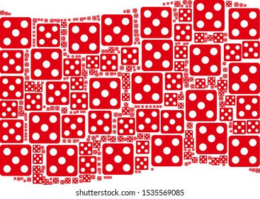 Waving red flag collage. Vector dice design elements are grouped into conceptual red waving flag collage. Patriotic composition designed of flat dice elements.