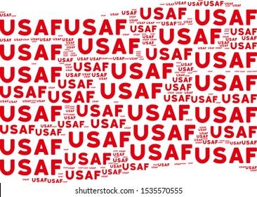 Waving red flag collage. Vector USAF text elements are organized into conceptual red waving flag abstraction. Patriotic collage combined of flat USAF text design elements.