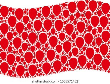 Waving red flag collage. Vector celebration balloon pictograms are united into conceptual red waving flag collage. Patriotic collage done of flat celebration balloon pictograms.
