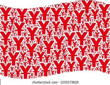 Waving red flag collage. Vector yuan design elements are formed into conceptual red waving flag collage. Patriotic illustration done of flat yuan design elements.